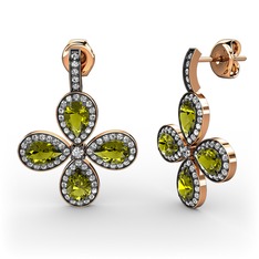 Beyaz zirkon ve peridot 14 ayar rose altın küpe