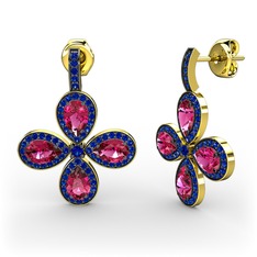 Aida Küpe - Lab safir ve rodolit garnet 18 ayar altın küpe #mxcex5