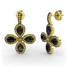 Sitrin ve siyah zirkon 14 ayar altın küpe