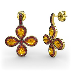 Garnet ve sitrin 18 ayar altın küpe