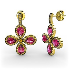 Sitrin ve rodolit garnet 18 ayar altın küpe