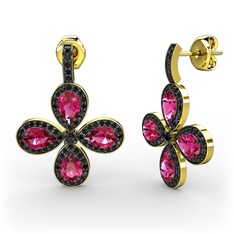 Aida Küpe - Siyah zirkon ve rodolit garnet 18 ayar altın küpe #o64w5j