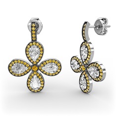 Sitrin ve beyaz zirkon 14 ayar beyaz altın küpe