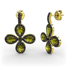 Aida Küpe - Siyah zirkon ve peridot 14 ayar altın küpe #p5pkio