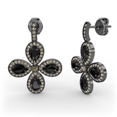 Dumanlı kuvars ve siyah zirkon 925 ayar siyah rodyum kaplama gümüş küpe