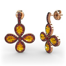 Aida Küpe - Garnet ve sitrin 8 ayar rose altın küpe #puas3i