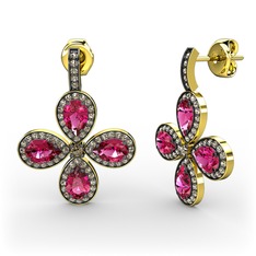 Aida Küpe - Dumanlı kuvars ve rodolit garnet 18 ayar altın küpe #qa84fw