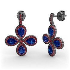 Aida Küpe - Garnet ve lab safir 925 ayar siyah rodyum kaplama gümüş küpe #s8e3i7