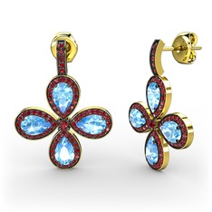 Garnet ve akuamarin 8 ayar altın küpe