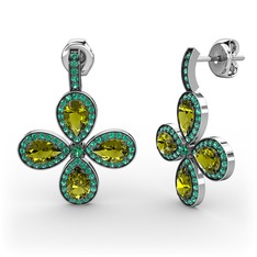 Yeşil kuvars ve peridot 18 ayar beyaz altın küpe