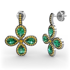 Aida Küpe - Sitrin ve yeşil kuvars 18 ayar beyaz altın küpe #vbt24k