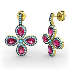 Aida Küpe - Akuamarin ve rodolit garnet 925 ayar altın kaplama gümüş küpe #vri930