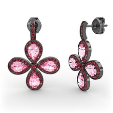 Aida Küpe - Garnet ve pembe kuvars 925 ayar siyah rodyum kaplama gümüş küpe #we1kcm