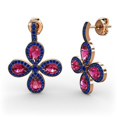 Lab safir ve rodolit garnet 18 ayar rose altın küpe