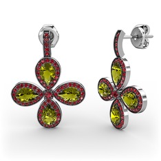 Aida Küpe - Garnet ve peridot 14 ayar beyaz altın küpe #xhtclu