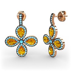 Aida Küpe - Akuamarin ve sitrin 18 ayar rose altın küpe #xialsv