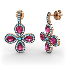 Aida Küpe - Akuamarin ve rodolit garnet 14 ayar rose altın küpe #ykwbbi