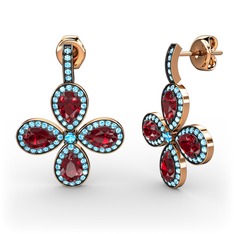 Akuamarin ve garnet 8 ayar rose altın küpe