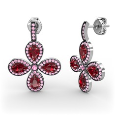Pembe kuvars ve garnet 18 ayar beyaz altın küpe