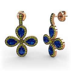 Peridot ve lab safir 18 ayar rose altın küpe