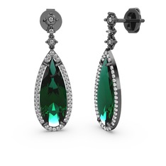 Avina Damla Küpe - Yeşil kuvars ve swarovski 925 ayar siyah rodyum kaplama gümüş küpe #13hlj1s