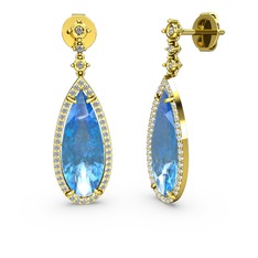 Akuamarin ve swarovski 925 ayar altın kaplama gümüş küpe