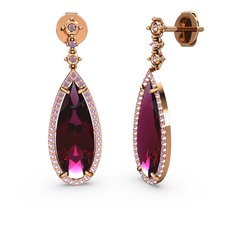 Rodolit garnet ve pembe kuvars 925 ayar rose altın kaplama gümüş küpe