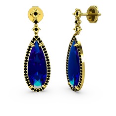 Avina Damla Küpe - Lab safir ve siyah zirkon 925 ayar altın kaplama gümüş küpe #1c7dvlf