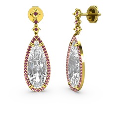 Swarovski ve rodolit garnet 8 ayar altın küpe