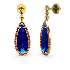 Lab safir ve garnet 14 ayar altın küpe