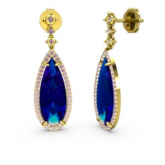 Lab safir ve pembe kuvars 925 ayar altın kaplama gümüş küpe