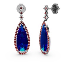 Avina Damla Küpe - Lab safir ve garnet 18 ayar beyaz altın küpe #1ep97a1