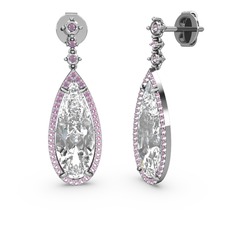 Avina Damla Küpe - Swarovski ve pembe kuvars 18 ayar beyaz altın küpe #1he1kit