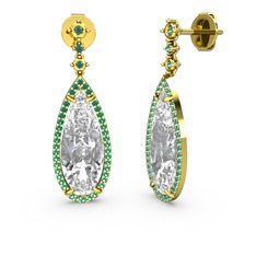 Beyaz zirkon ve yeşil kuvars 14 ayar altın küpe