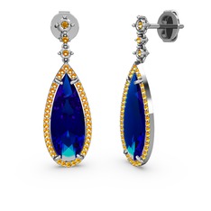 Avina Damla Küpe - Lab safir ve sitrin 8 ayar beyaz altın küpe #1hhrvht