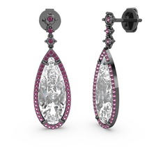 Avina Damla Küpe - Swarovski ve rodolit garnet 925 ayar siyah rodyum kaplama gümüş küpe #1iy6nrp