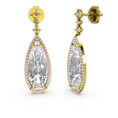 Avina Damla Küpe - Swarovski ve pembe kuvars 14 ayar altın küpe #1j7ztq4