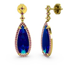 Lab safir ve rodolit garnet 18 ayar altın küpe