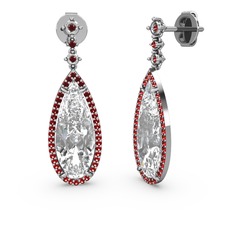Avina Damla Küpe - Beyaz zirkon ve garnet 14 ayar beyaz altın küpe #1lferbg