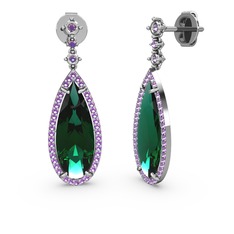 Avina Damla Küpe - Yeşil kuvars ve ametist 18 ayar beyaz altın küpe #1mgpb2b