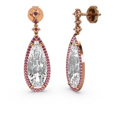 Swarovski ve rodolit garnet 14 ayar rose altın küpe