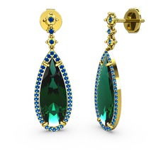 Avina Damla Küpe - Yeşil kuvars ve lab safir 18 ayar altın küpe #1onu3cq