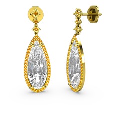 Avina Damla Küpe - Swarovski ve sitrin 18 ayar altın küpe #1pj2lf6