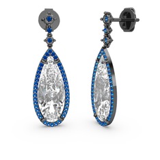 Swarovski ve lab safir 925 ayar siyah rodyum kaplama gümüş küpe