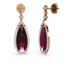 Avina Damla Küpe - Rodolit garnet ve akuamarin 925 ayar rose altın kaplama gümüş küpe #1qcykjd