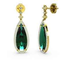 Yeşil kuvars ve akuamarin 14 ayar altın küpe