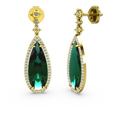 Yeşil kuvars ve swarovski 18 ayar altın küpe