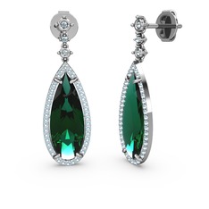 Yeşil kuvars ve akuamarin 8 ayar beyaz altın küpe