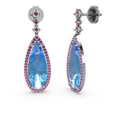 Akuamarin ve rodolit garnet 14 ayar beyaz altın küpe