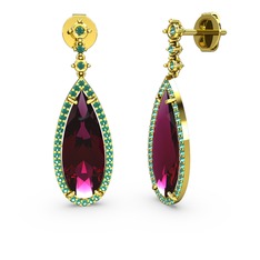 Rodolit garnet ve yeşil kuvars 8 ayar altın küpe